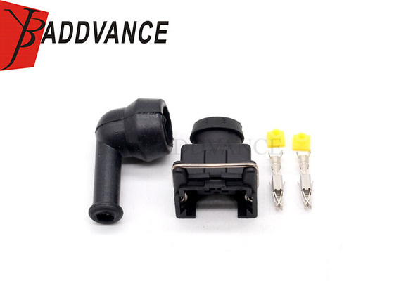 Female Waterproof 2 Way EV1 Fuel Injector Connector Housing With 90 Degree Rubber Boot
