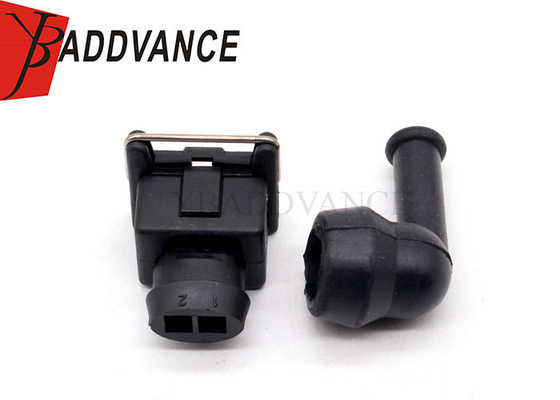Female Waterproof 2 Way EV1 Fuel Injector Connector Housing With 90 Degree Rubber Boot