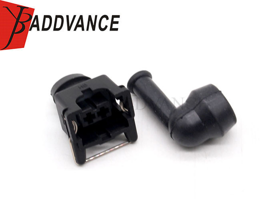 Female Waterproof 2 Way EV1 Fuel Injector Connector Housing With 90 Degree Rubber Boot