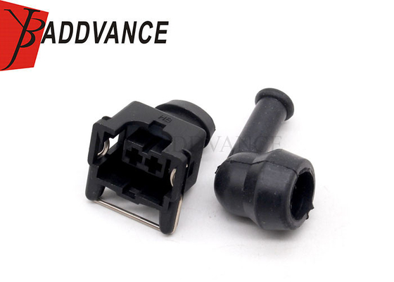 Female Waterproof 2 Way EV1 Fuel Injector Connector Housing With 90 Degree Rubber Boot