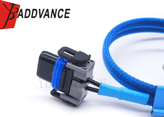 Aptiv 2 Way Male Female Auto Connector Wiring Harness With Blue Braided Protective Sleeve Automotive Pigtail Cable Assembly