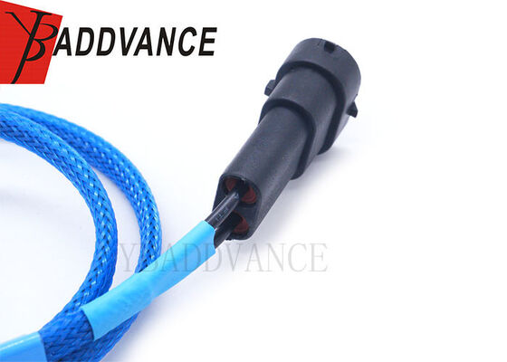 Aptiv 2 Way Male Female Auto Connector Wiring Harness With Blue Braided Protective Sleeve Automotive Pigtail Cable Assembly
