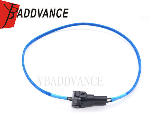 Aptiv 2 Way Male Female Auto Connector Wiring Harness With Blue Braided Protective Sleeve Automotive Pigtail Cable Assembly